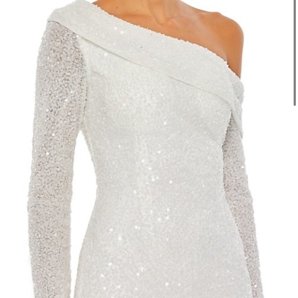 Mac Duggal Sequined One-Shoulder glam Gown white 14 plus women’s gown new - Picture 4 of 17